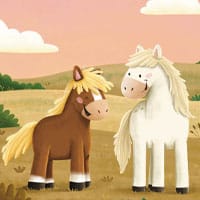 Geschichte der Schnitzeljagd: Pferdefreunde Pony Maia und Wildpferd Jorin